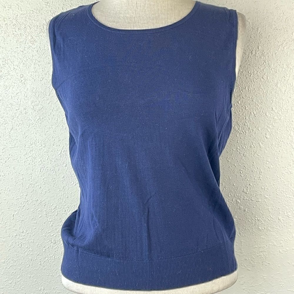 EUC August Silk Womens Blue Sweater Blouse Tank Top Size M